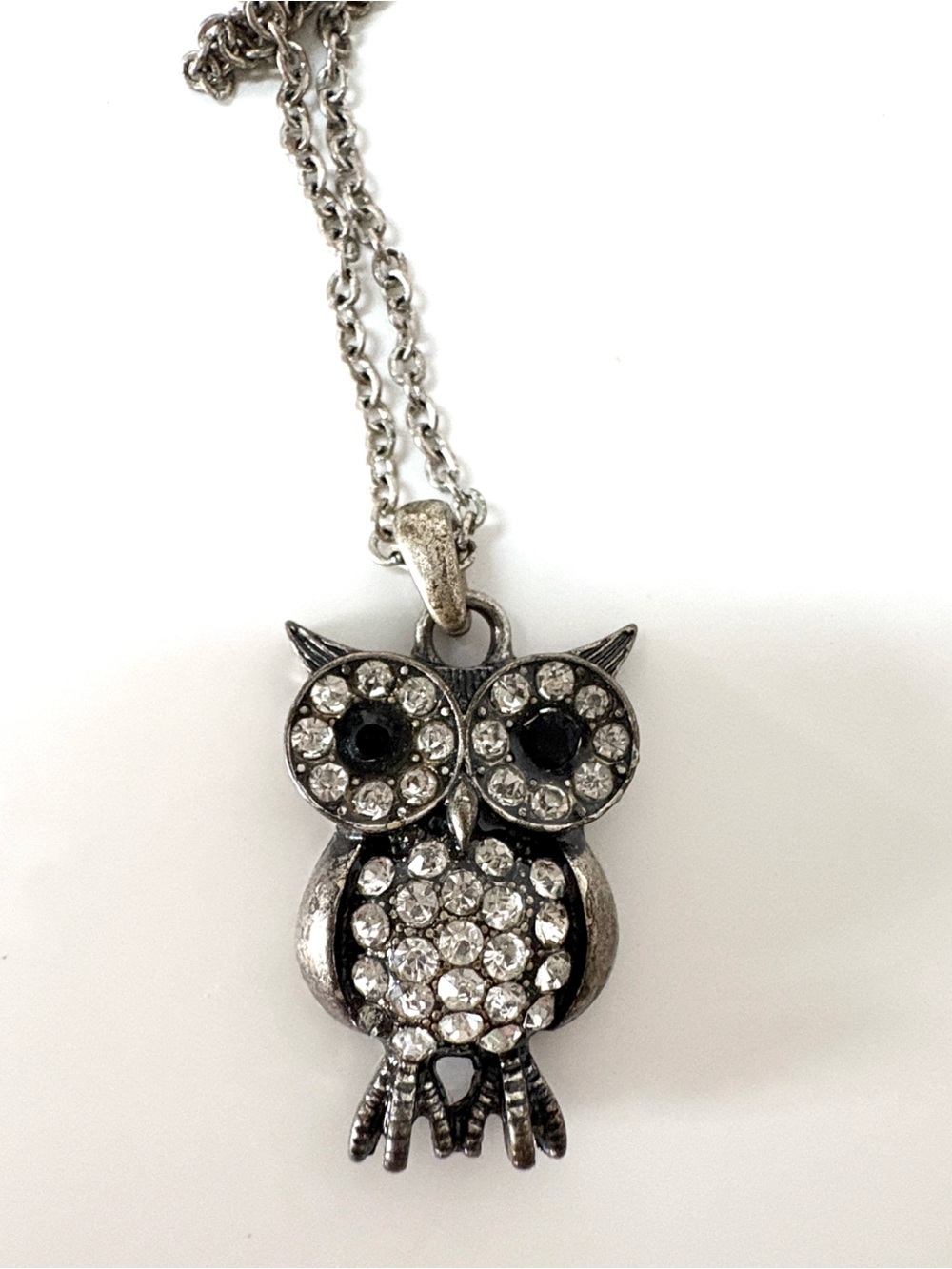 Rhinestone Owl Pendant Necklace - Silver Tone One Size - Picture 2 of 6
